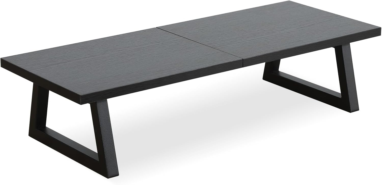 24 inch Monitor Stand Riser, Black Wood & Steel Computer Monitor Stand with Storage, Laptop, PC, Printer Stand Riser for Desktop Office Desk Organizers