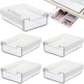 5 Pack Under Desk Drawer, Under Shelf Drawers Slide Out Self-Adhesive Standing Desk Drawer Attachment, Plastic Workspace Organizers for Office Home School