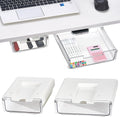 2 Pack Under Desk Hanging Drawer Slide Pull Out, Attachable Clear Acrylic Storage Tray, Easy Hidden Self Adhesive Mount Cabinet Shelf Holder for Tables, Home & Office, Counters, Workstation