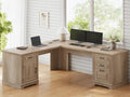 Farmhouse L Shaped Desk, Executive Computer Desk with Drawers and Storage Cabinet, Home Office Desk with File Drawer and Power Outlet, Corner Desk, Workstation for Office Home, Oak