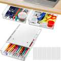 3 Pack Under Desk Drawer, Self-Adhesive Slide Out Organizer Tray, Plastic Stick On Table Hidden Attachable Drawer Tray for Office Home School Kitchen