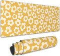 Desk Mat, Vintage Groovy Yellow Flowers Extended Gaming Mouse Pad Large, Big Desk Mat with Non-Slip Base and Stitched Edge, Long Computer Keyboard Mouse Mat for Home Office Work 31.5"x11.8"