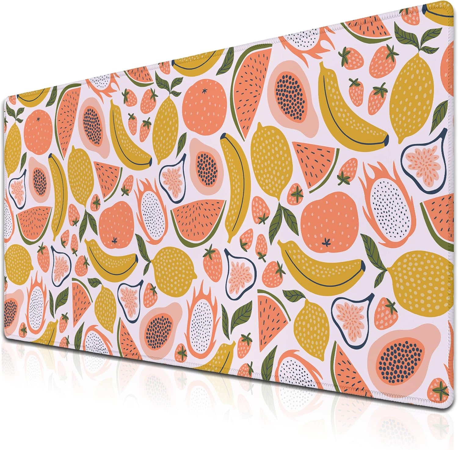 Large Desk Pad, Keyboard Mouse Pad Gaming Desk Mats, Mouse Pad Mat Non-Slip Rubber Base Waterproof with Stitched Edges, 35.4 X 15.7 inch for Work/Game/Office/Home Bright Summer Cartoon Fruits