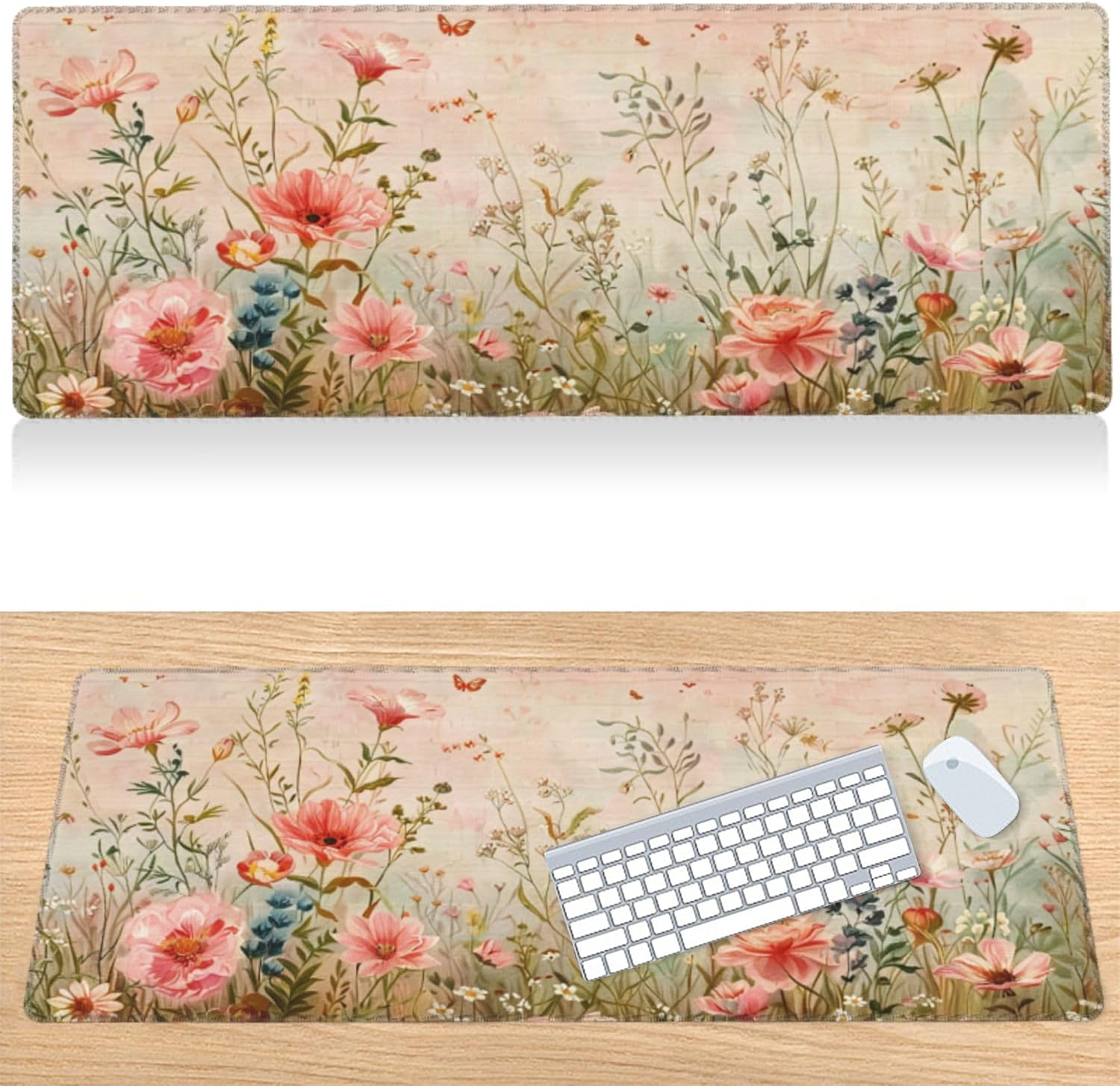 31.5”x11.8”Large Gaming Mouse Pad for Desk, Mouse Mat with Seamed Edges, Waterproof Desk Pad, Non-Slip Rubber Base, Keyboard Pad Computer Mat, Big XL Mousepad-Flower Wild Grasses