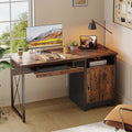 Office Desk with Keyboard Tray, 47 inch Industrial Computer Desk with Storage, Reversible Executive Desk with File Cabinet for Home Office Bedroom, Rustic Brown
