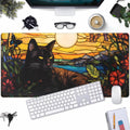 Black Cat Desk Mat Retro Flower Mouse Pad Large Mousepad, Enamel Aesthetic Gaming Mouse Pad Boho Desk Pad Large Decor Computer Mat, with Stitched Eges Non-Slip Base Mouse Pads Accessories 31.5"x15.7"